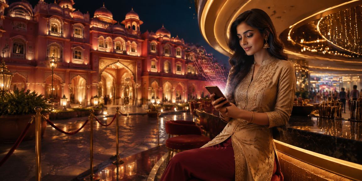 Mobile user playing casino slot games on g670 app in traditional Indian attire